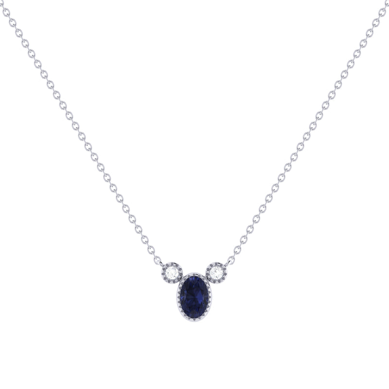 Oval Cut Sapphire & Diamond Birthstone Necklace In 14K White Gold
