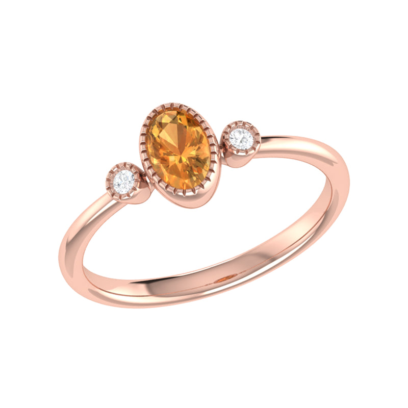 Oval Cut Citrine & Diamond Birthstone Ring In 14K Rose Gold