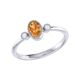 Oval Cut Citrine & Diamond Birthstone Ring In 14K White Gold