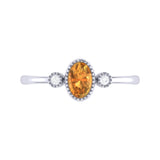 Oval Cut Citrine & Diamond Birthstone Ring In 14K White Gold