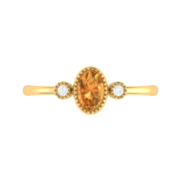 Oval Cut Citrine & Diamond Birthstone Ring In 14K Yellow Gold