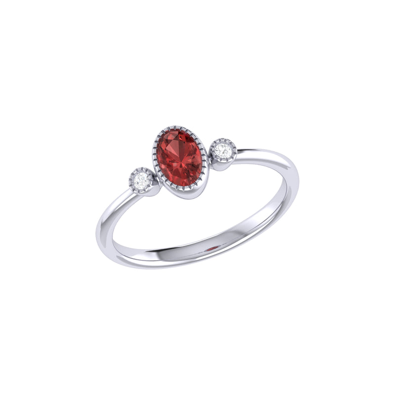 Oval Cut Garnet & Diamond Birthstone Ring In 14K White Gold