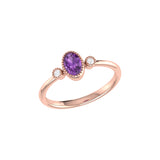 Oval Cut Amethyst & Diamond Birthstone Ring in 14K Rose Gold