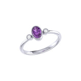 Oval Cut Amethyst & Diamond Birthstone Ring in 14K White Gold