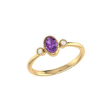 Oval Cut Amethyst & Diamond Birthstone Ring in 14K Yellow Gold