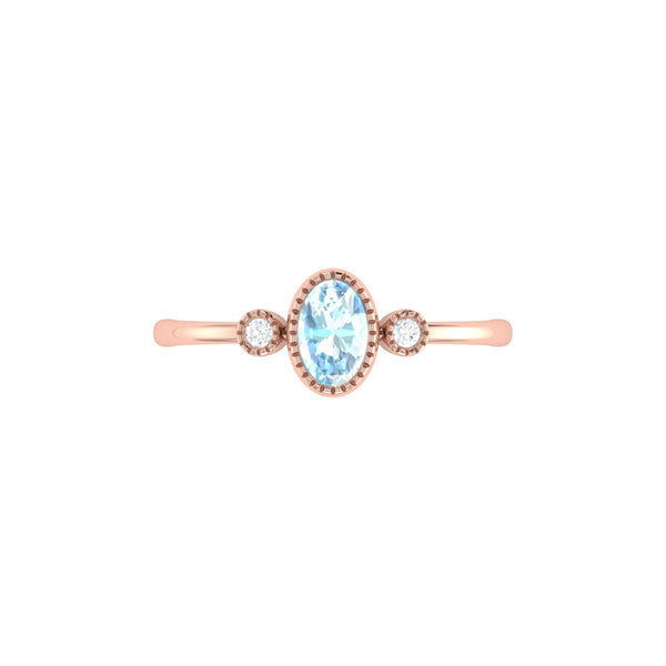 Oval Cut Aquamarine & Diamond Birthstone Ring In 14K Rose Gold