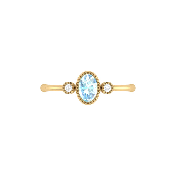 Oval Cut Aquamarine & Diamond Birthstone Ring In 14K Yellow Gold