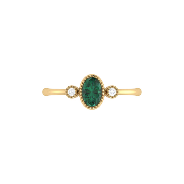 Oval Cut Emerald & Diamond Birthstone Ring In 14K Yellow Gold