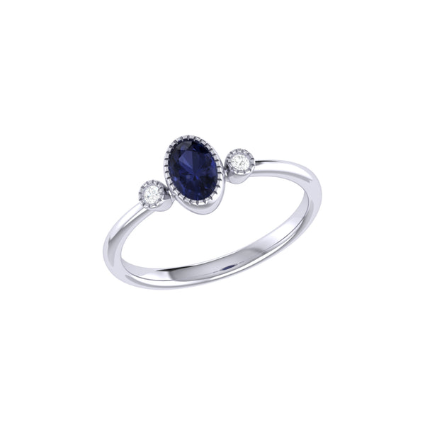 Oval Cut Sapphire & Diamond Birthstone Ring In 14K White Gold
