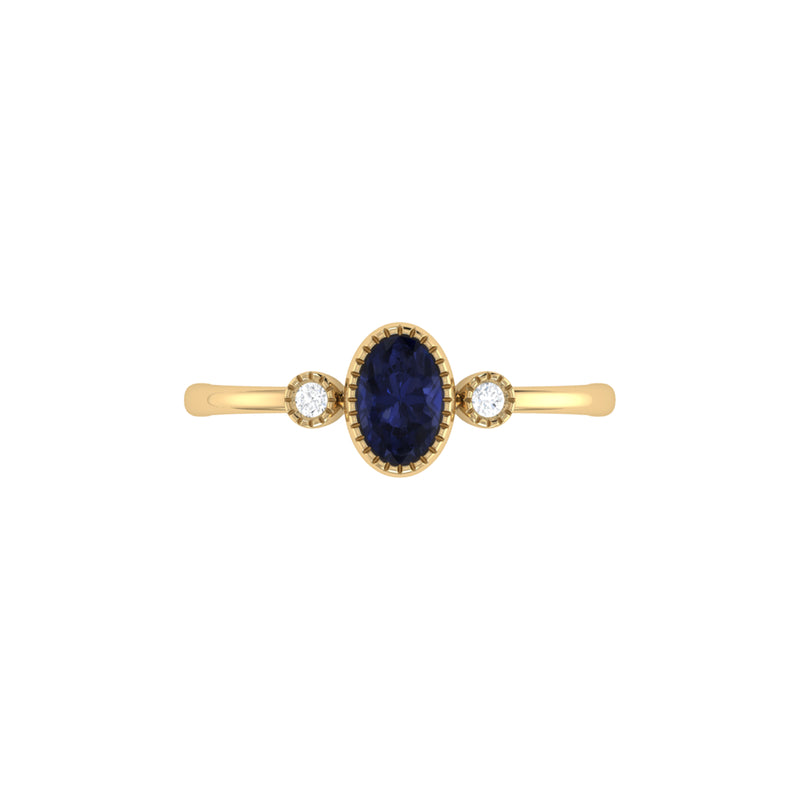 Oval Cut Sapphire & Diamond Birthstone Ring In 14K Yellow Gold