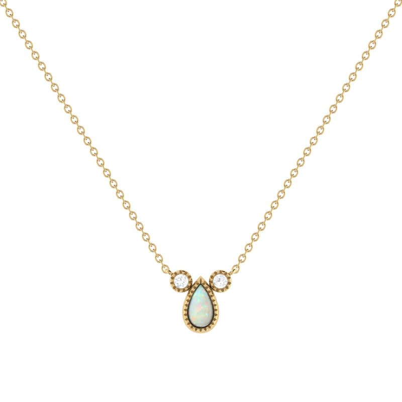 Pear Shaped Opal & Diamond Birthstone Necklace In 14K Yellow Gold