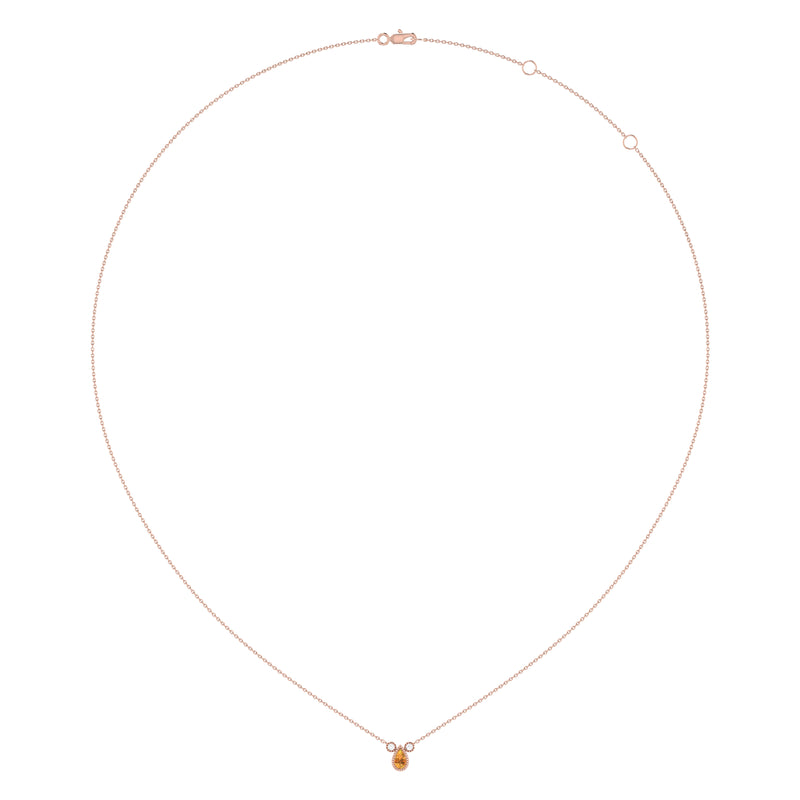 Pear Shaped Citrine & Diamond Birthstone Necklace In 14K Rose Gold