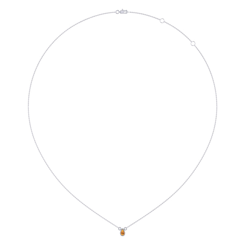 Pear Shaped Citrine & Diamond Birthstone Necklace In 14K White Gold