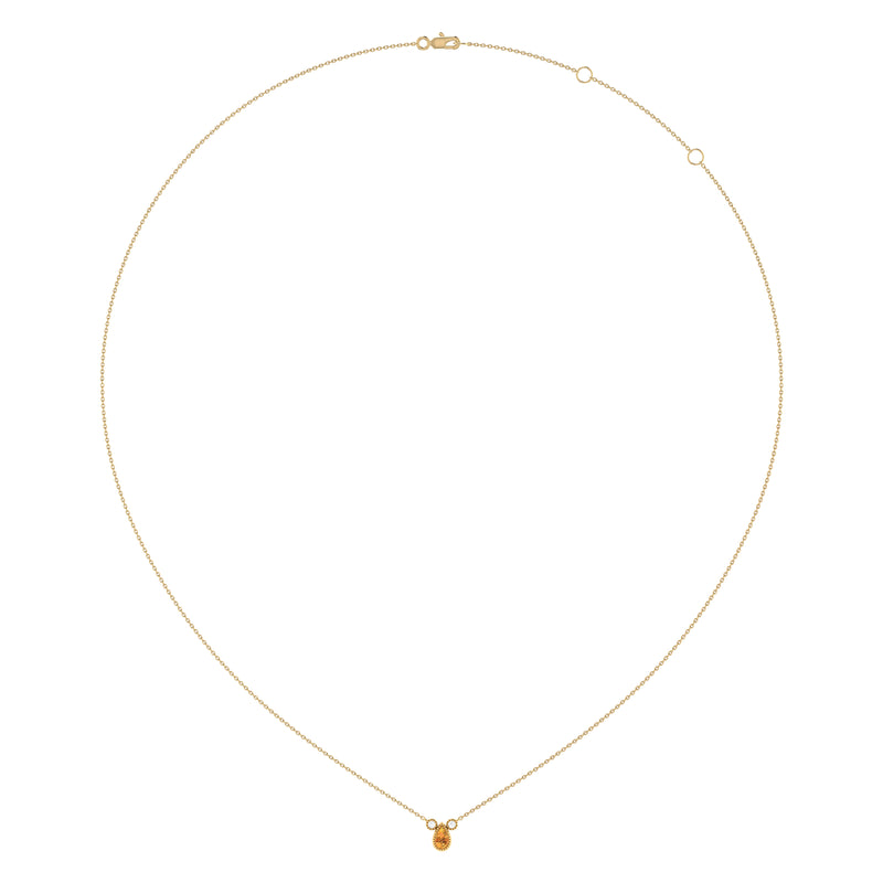 Pear Shaped Citrine & Diamond Birthstone Necklace In 14K Yellow Gold