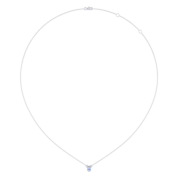 Pear Shaped Tanzanite & Diamond Birthstone Necklace In 14K White Gold