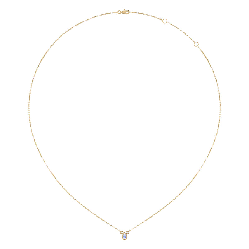 Pear Shaped Tanzanite & Diamond Birthstone Necklace In 14K Yellow Gold