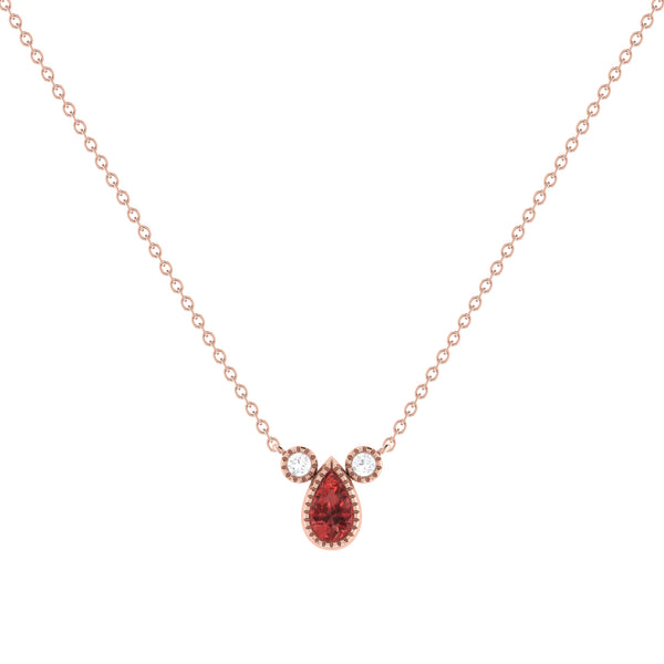 Pear Shaped Garnet & Diamond Birthstone Necklace In 14K Rose Gold