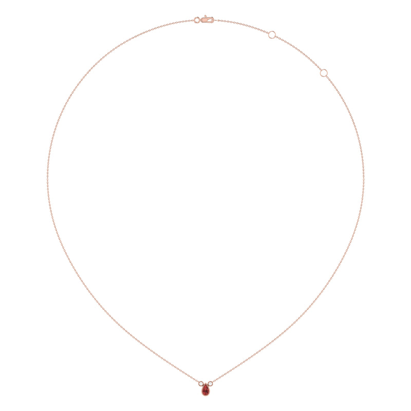 Pear Shaped Garnet & Diamond Birthstone Necklace In 14K Rose Gold