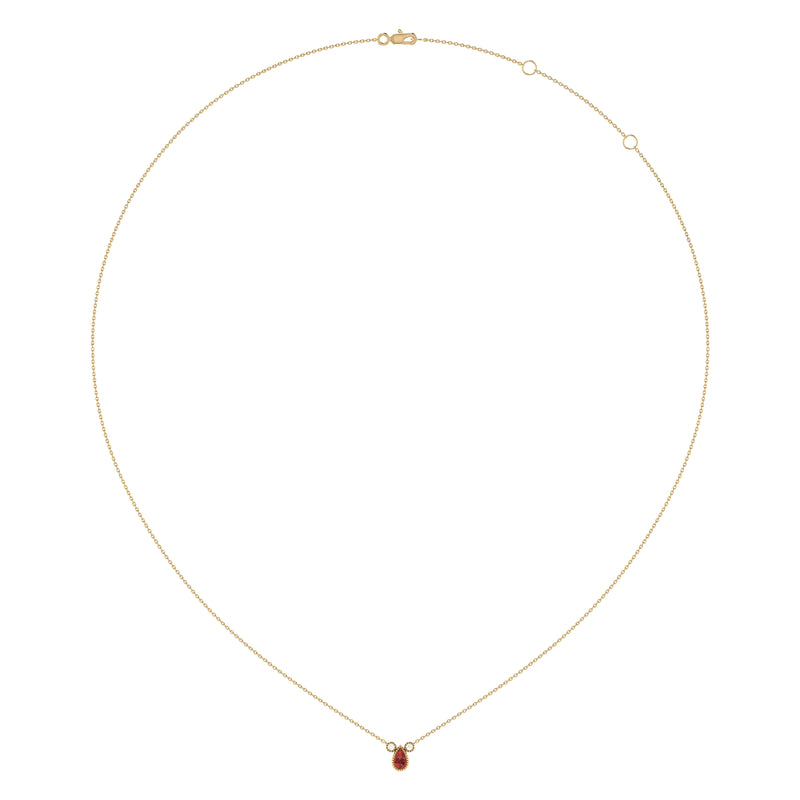 Pear Shaped Garnet & Diamond Birthstone Necklace In 14K Yellow Gold