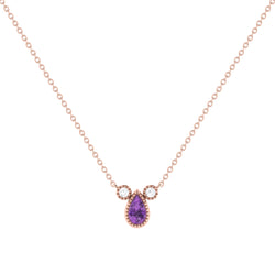Pear Shaped Amethyst & Diamond Birthstone Necklace In 14K Rose Gold