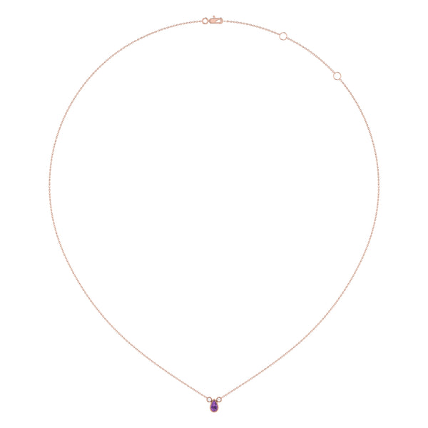 Pear Shaped Amethyst & Diamond Birthstone Necklace In 14K Rose Gold