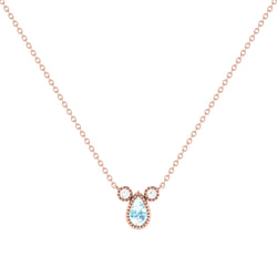Pear Shaped Aquamarine & Diamond Birthstone Necklace In 14K Rose Gold
