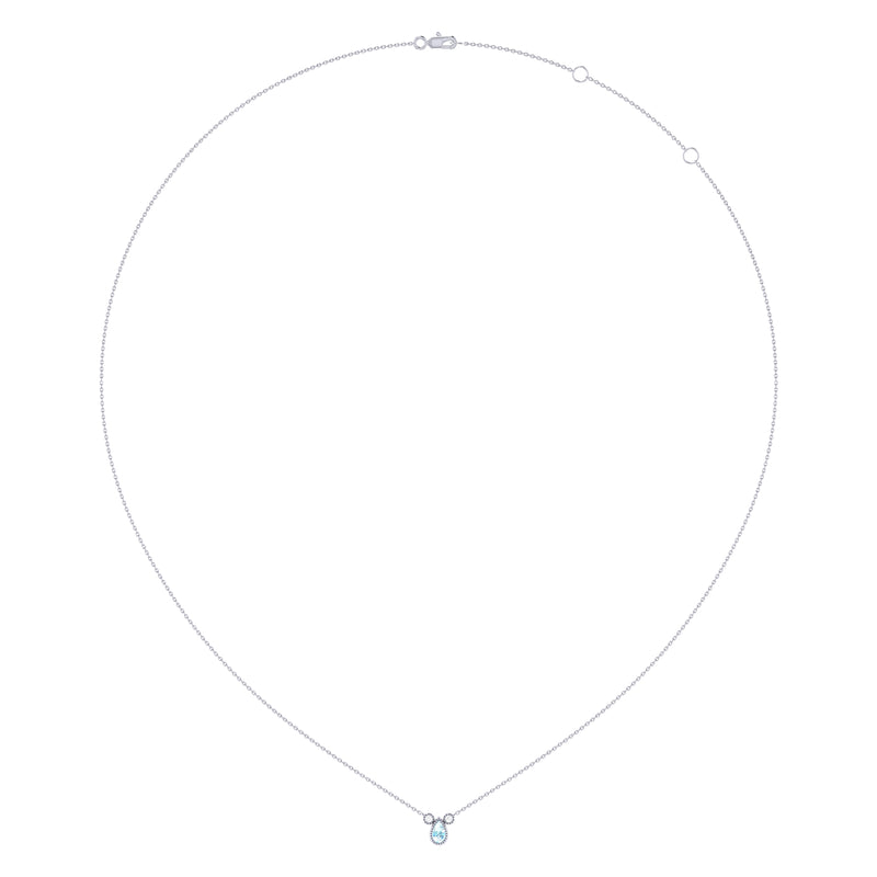 Pear Shaped Aquamarine & Diamond Birthstone Necklace In 14K White Gold