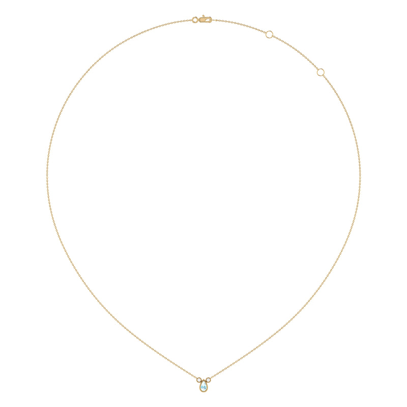 Pear Shaped Aquamarine & Diamond Birthstone Necklace In 14K Yellow Gold