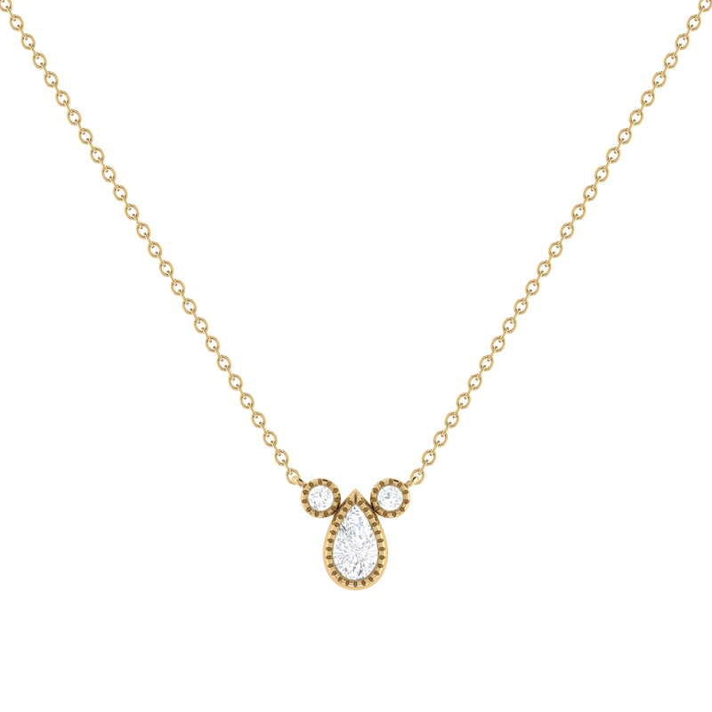 Pear Shaped Diamond Birthstone Necklace In 14K Yellow Gold