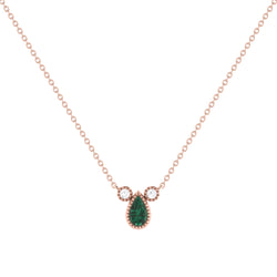 Pear Shaped Emerald & Diamond Birthstone Necklace In 14K Rose Gold