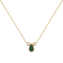 Pear Shaped Emerald & Diamond Birthstone Necklace In 14K Yellow Gold