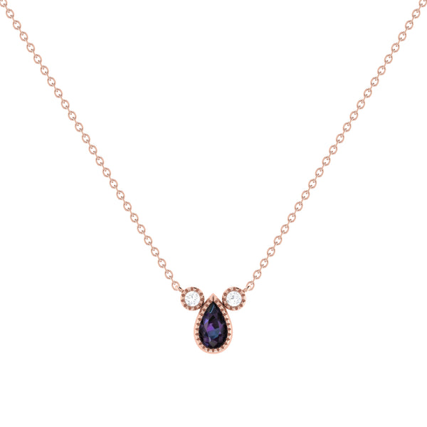 Pear Shaped Alexandrite & Diamond Birthstone Necklace In 14K Rose Gold