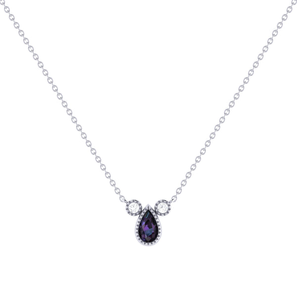 Pear Shaped Alexandrite & Diamond Birthstone Necklace In 14K White Gold