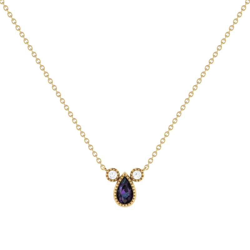 Pear Shaped Alexandrite & Diamond Birthstone Necklace In 14K Yellow Gold