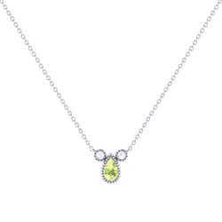 Pear Shaped Peridot & Diamond Birthstone Necklace In 14K White Gold