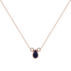 Pear Shaped Sapphire & Diamond Birthstone Necklace In 14K Rose Gold