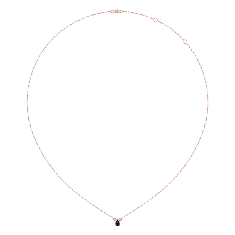Pear Shaped Sapphire & Diamond Birthstone Necklace In 14K Rose Gold