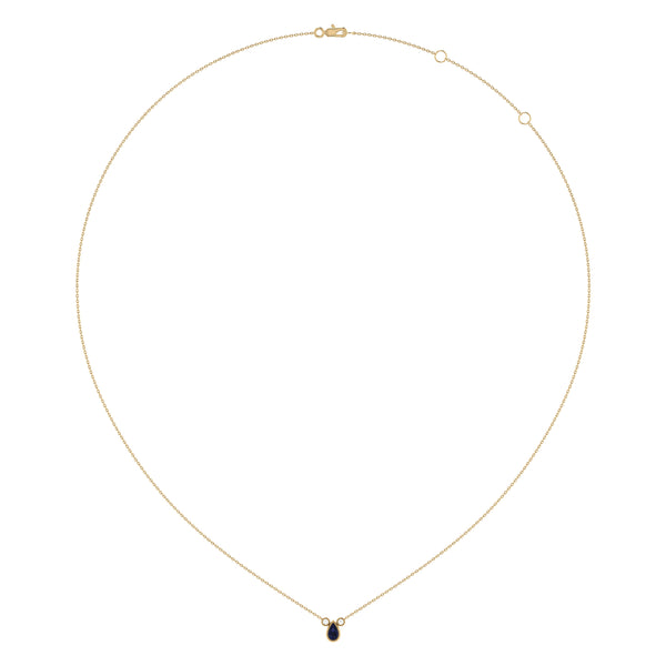 Pear Shaped Sapphire & Diamond Birthstone Necklace In 14K Yellow Gold