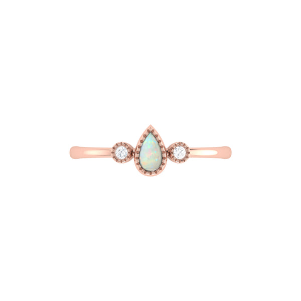 Pear Shaped Opal & Diamond Birthstone Ring In 14K Rose Gold