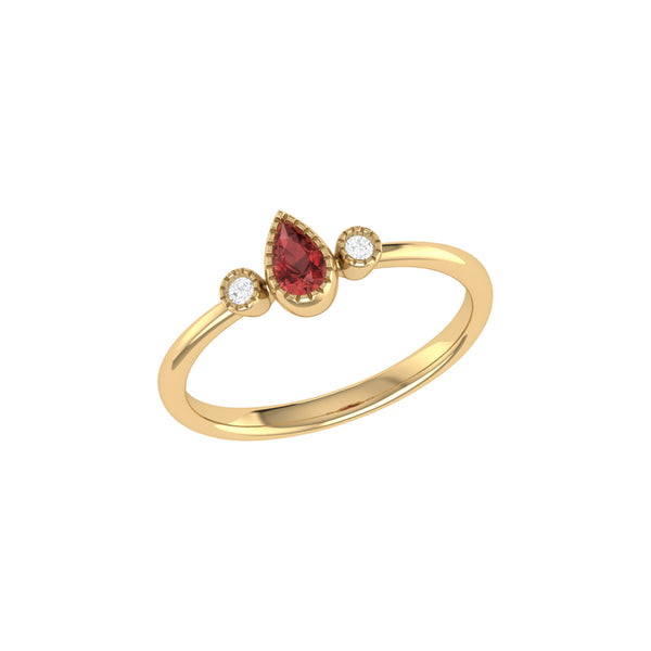 Pear Shaped Garnet & Diamond Birthstone Ring In 14K Yellow Gold