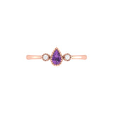Pear Shaped Amethyst & Diamond Birthstone Ring in 14K Rose Gold