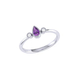 Pear Shaped Amethyst & Diamond Birthstone Ring in 14K White Gold