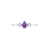 Pear Shaped Amethyst & Diamond Birthstone Ring in 14K White Gold