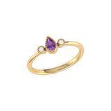 Pear Shaped Amethyst & Diamond Birthstone Ring in 14K Yellow Gold
