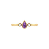 Pear Shaped Amethyst & Diamond Birthstone Ring in 14K Yellow Gold