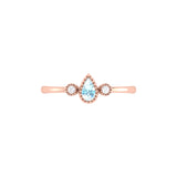 Pear Shaped Aquamarine & Diamond Birthstone Ring In 14K Rose Gold
