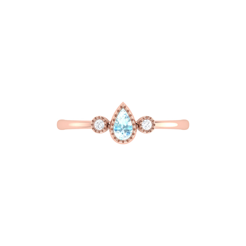 Pear Shaped Aquamarine & Diamond Birthstone Ring In 14K Rose Gold