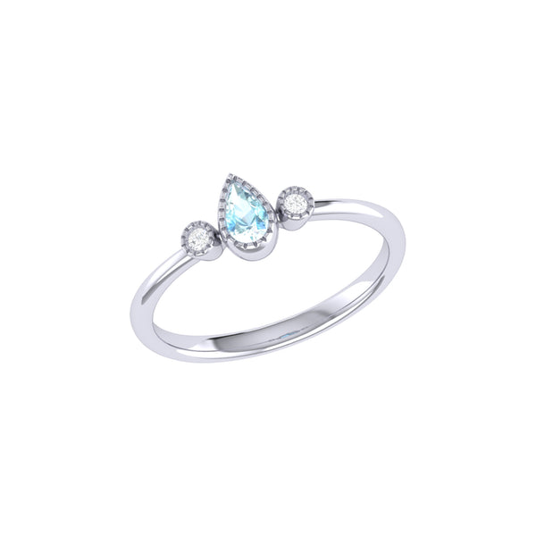 Pear Shaped Aquamarine & Diamond Birthstone Ring In 14K White Gold
