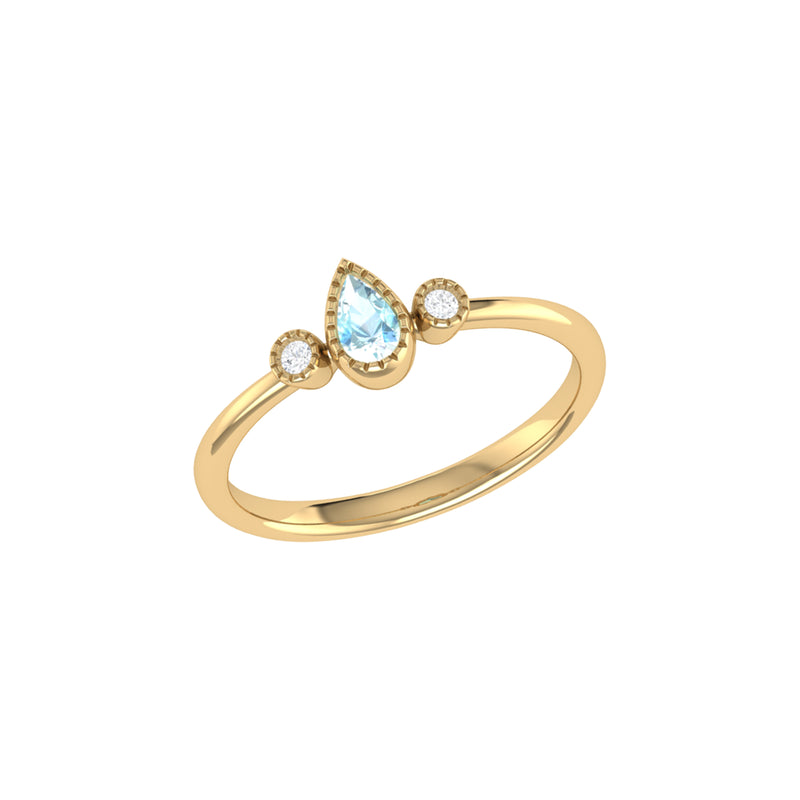 Pear Shaped Aquamarine & Diamond Birthstone Ring In 14K Yellow Gold