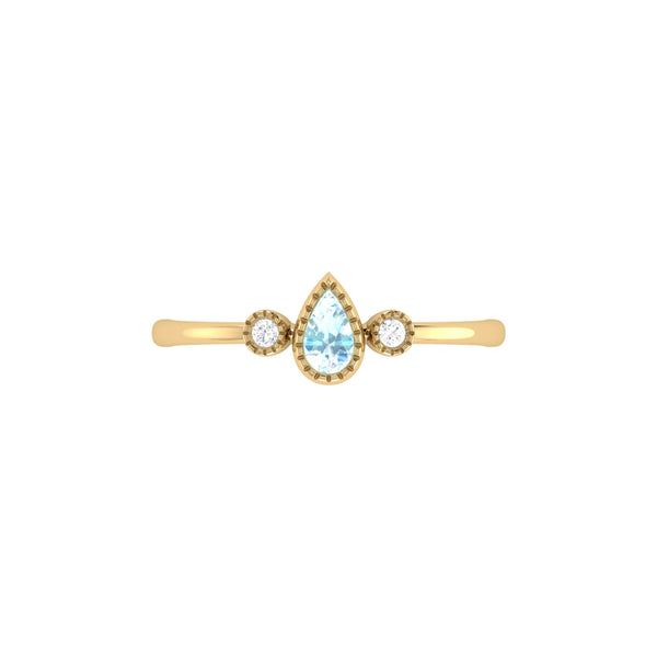 Pear Shaped Aquamarine & Diamond Birthstone Ring In 14K Yellow Gold
